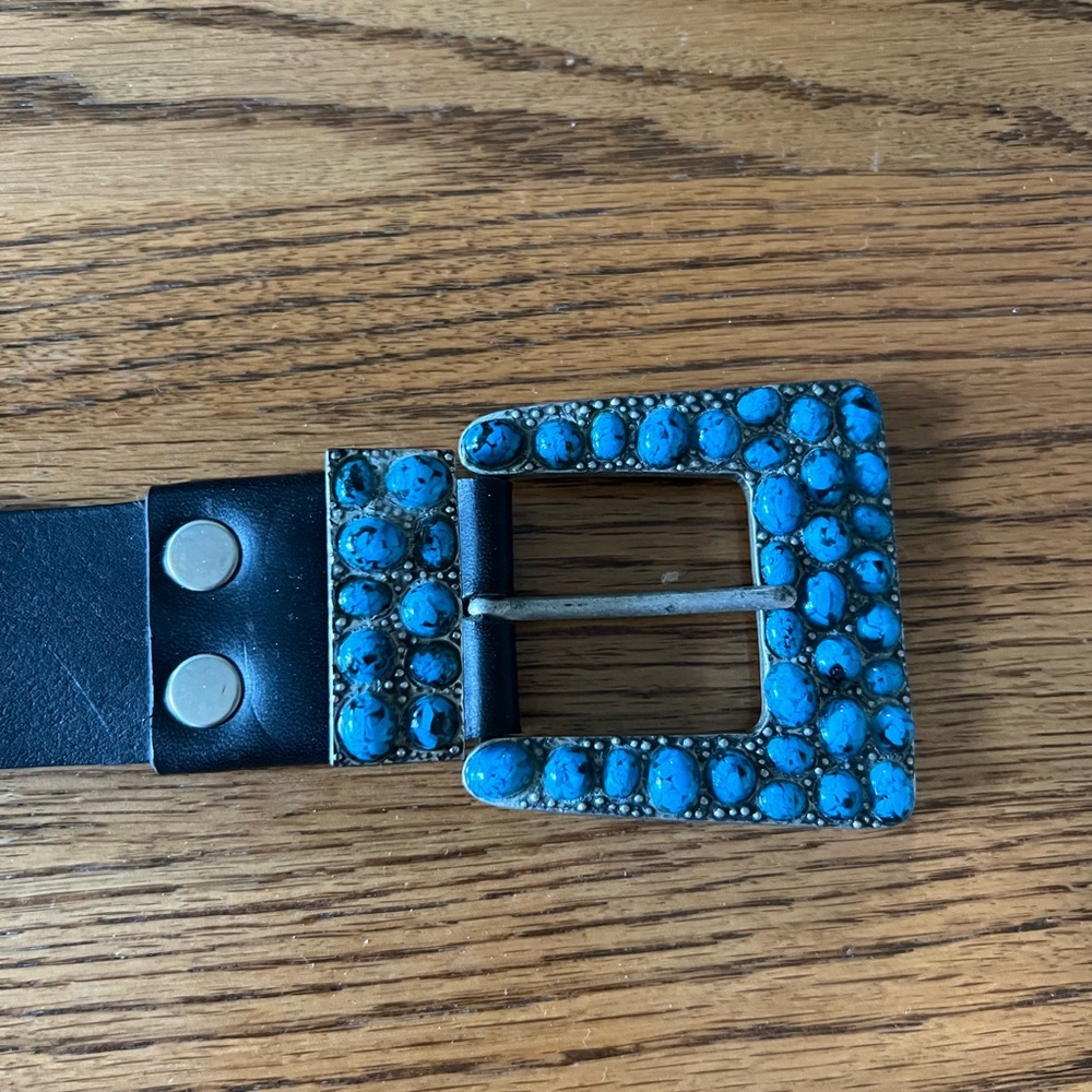 Black/blue leather belt